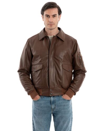 Giubbotto Aviatore Top Gun da uomo in vera pelle cuoio effetto tamponato