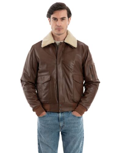Giubbotto Aviatore Top Gun da uomo in vera pelle cuoio effetto tamponato