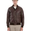 Bomber con bottoni da uomo in vera pelle marrone effetto tamponato