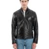 Giacca Biker da uomo in vera pelle nero effetto lucido