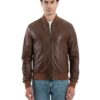 Bomber College da uomo in vera pelle cuoio effetto tamponato