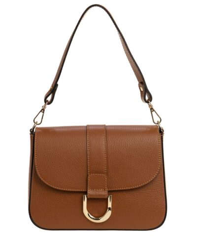 <b> INES </b> <br> Borsa a spalla in vera pelle martellata cuoio con tracolla