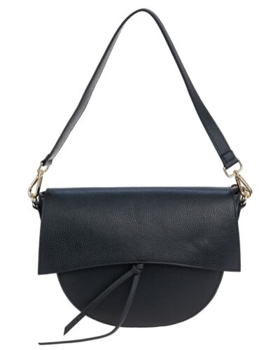 <b> LUNA </b> <br> Borsa a spalla in vera pelle martellata nero con tracolla